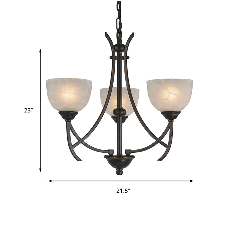 Bowl Living Room Pendant Chandelier Traditional White Cloud-Like Frosted Glass 3 Lights Bronze Hanging Fixture