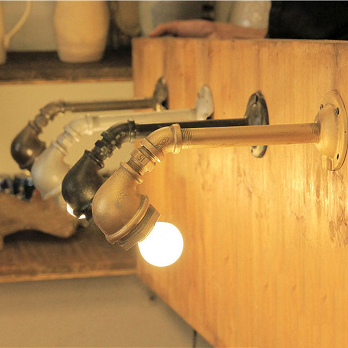 Warehouse Exposed Bulb Wall Sconce Lighting with Pipe Design 1 Light Metal Wall Mount Light in Black/Bronze