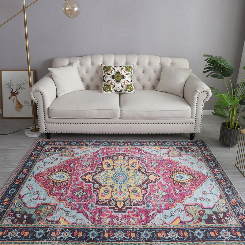 Bohemia Patterned Rug Multicolor Polypropylene Rug Non-Slip Backing Pet Friendly Washable Carpet for Sitting Room