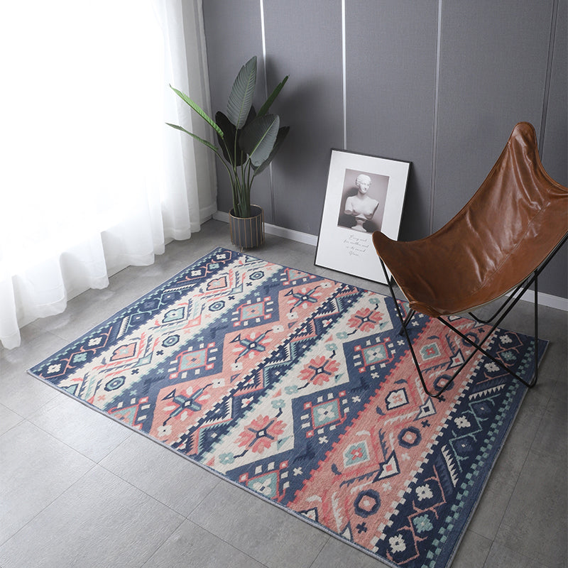 Bohemia Patterned Rug Multicolor Polypropylene Rug Non-Slip Backing Pet Friendly Washable Carpet for Sitting Room