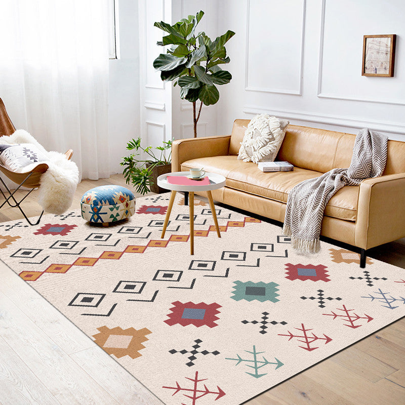 Bohemian Style Geometrisch gemusterter Teppich Multifarbene Polypropylen-Teppich Anti-Rutsch-Backing Haustierfreundlicher Waschmaschine für Zuhause