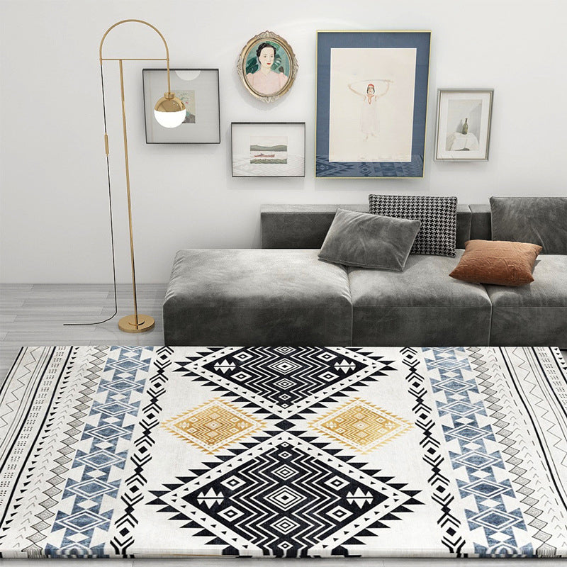 Fancy Moroccan Rug Multicolor Symmetric Geometry Rug Stain Resistant Non-Slip Machine Washable Rug for Home Decor