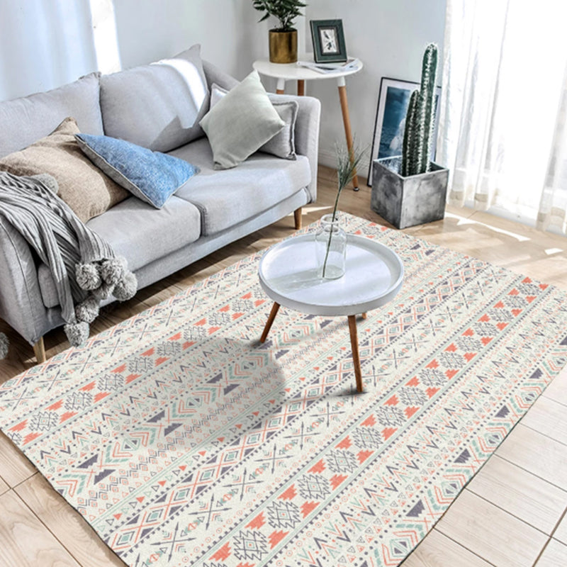 Rustic Tribal Patterned Rug Multi Colored Bohemia Rug Polyester Washable Non-Slip Backing Pet Friendly Carpet for Home