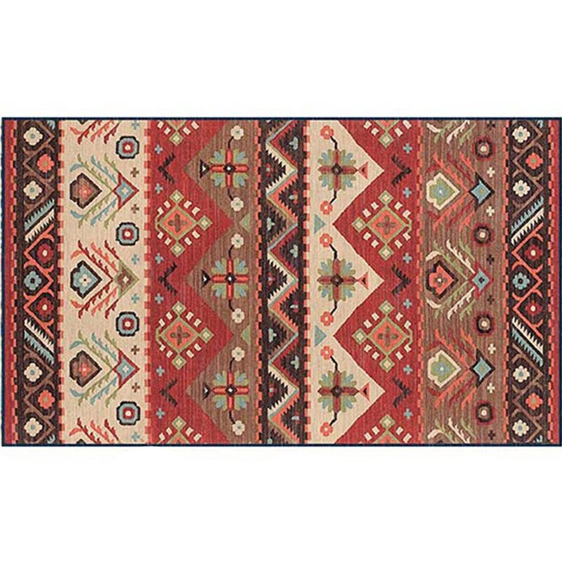 Rustic Tribal Patterned Rug Multi Colored Bohemia Rug Polyester Washable Non-Slip Backing Pet Friendly Carpet for Home
