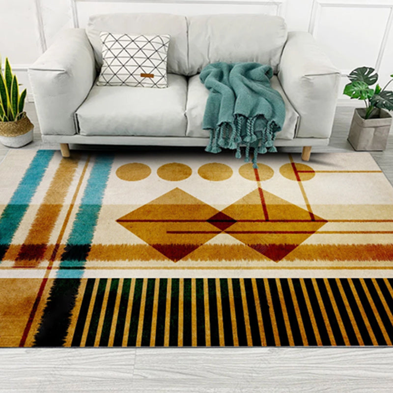 Rustic Tribal Patterned Rug Multi Colored Bohemia Rug Polyester Washable Non-Slip Backing Pet Friendly Carpet for Home