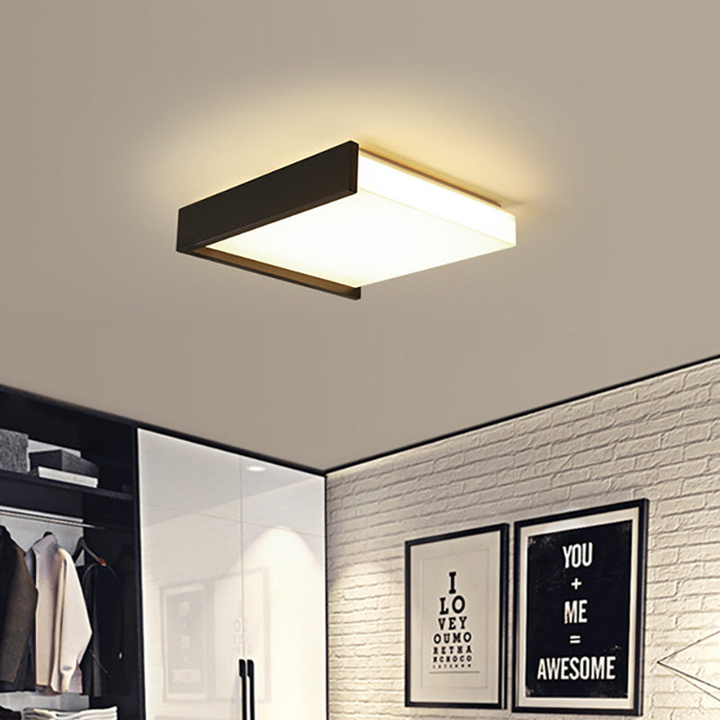 16"/19.5" Wide LED Bedroom Flush Mount Black/White Flush Ceiling Light Fixture with Brick Acrylic Shade, Warm/White Light