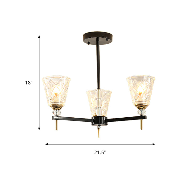 Clear 3/6 Lights Chandelier Light Fixture Traditional Textured Glass Cone Pendant Lamp for Bedroom