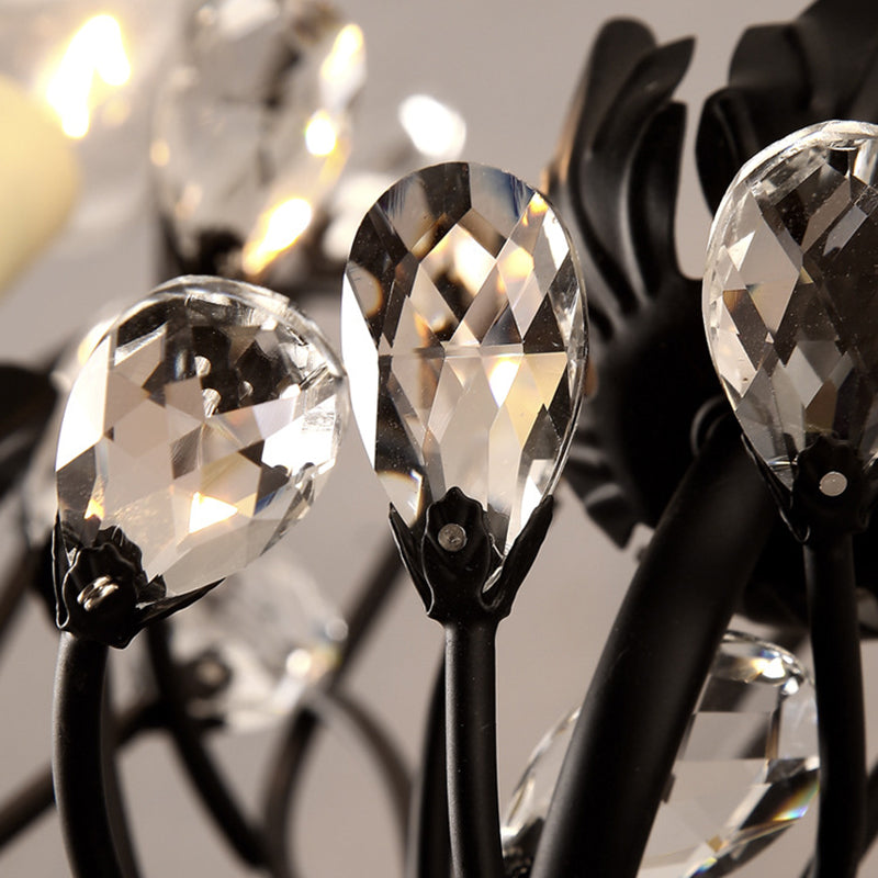 Black Flower Sconce Light Antique 2 Lights Metal Wall Mount Light with Crystal Accent for Living Room