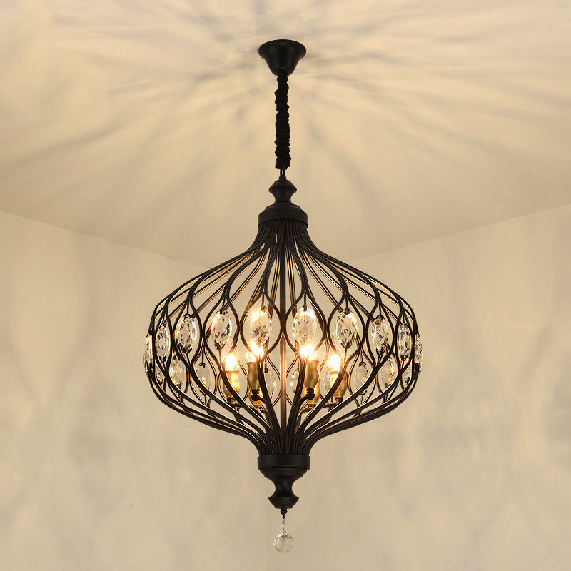 Luce a sospensione in metallo lanterna moderna 4/5 Lumo Lumo in nero/ottone con accento di cristallo sfaccettato