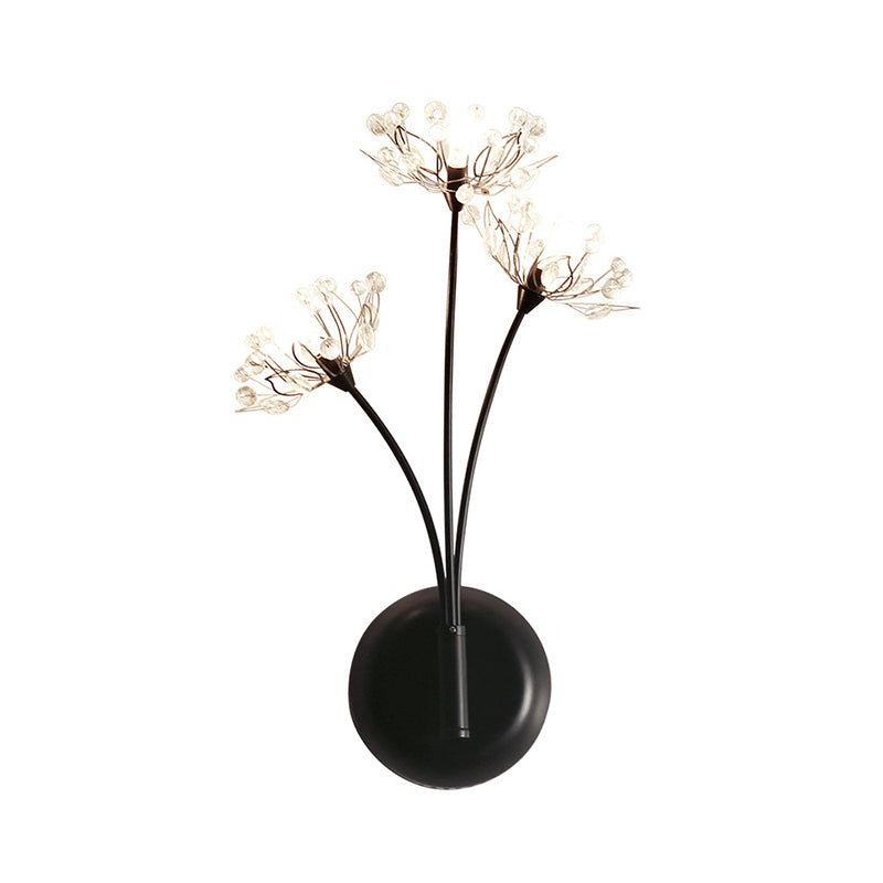Black Dandelion Splight Light Vintage 3 luces Luz de montaje de pared de cristal para escaleras