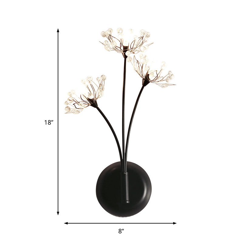 Black Dandelion Splight Light Vintage 3 luces Luz de montaje de pared de cristal para escaleras