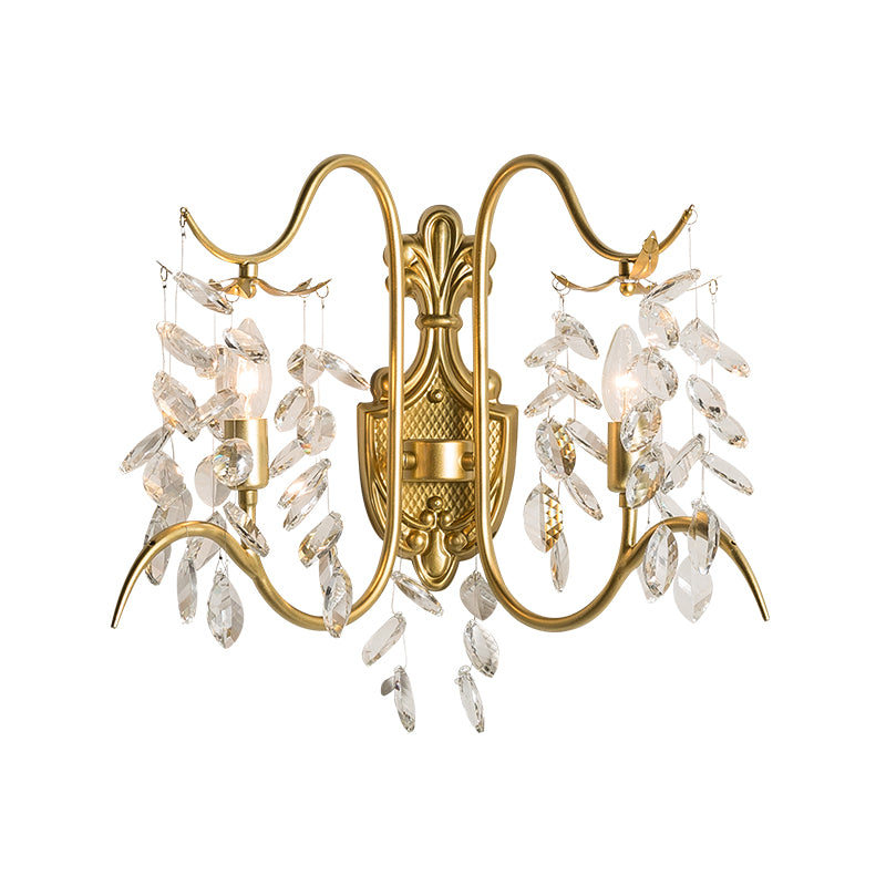 Courbe Light Mur Mural Contemporain Metal 2 Light Lrass Sconce Light avec un brin de cristal transparent