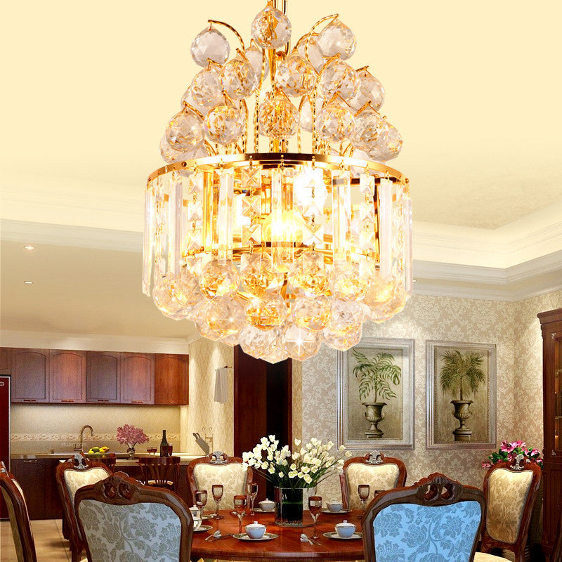 Funzione dell'illuminazione del lampadario a tamburo Modern Crystal 3 Light Assolgo in oro chiaro per sala da pranzo
