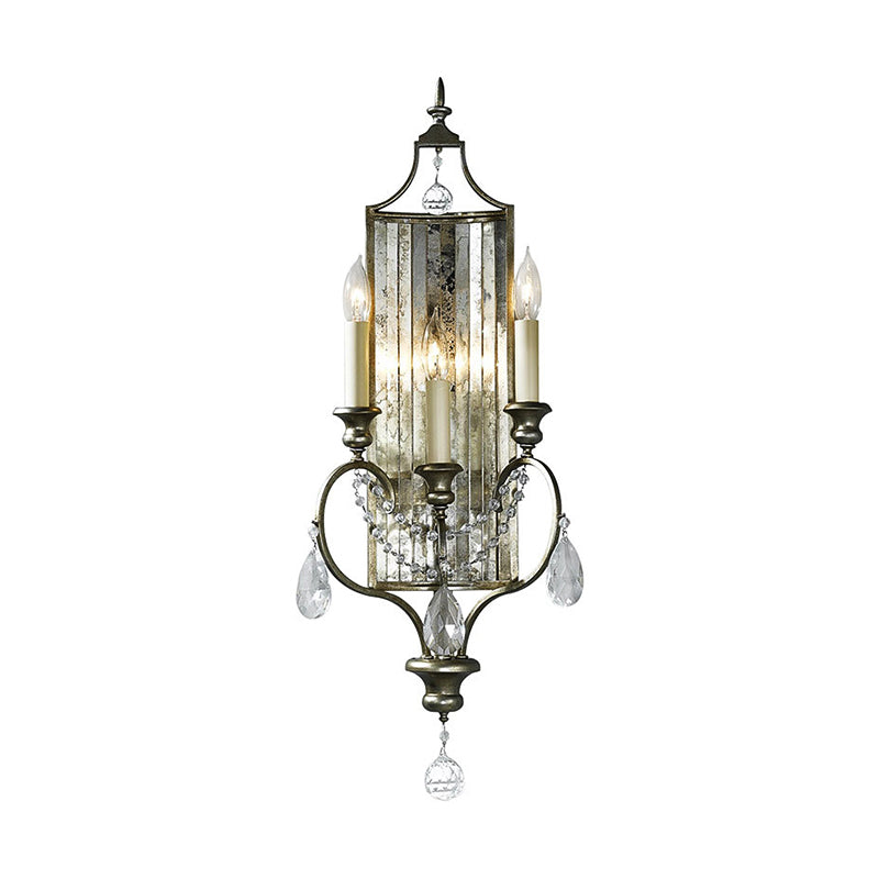 Rustic Candelabra Metal Sconce Light 2 Lights Wall Mounted Light Fixture with Crystal Accent