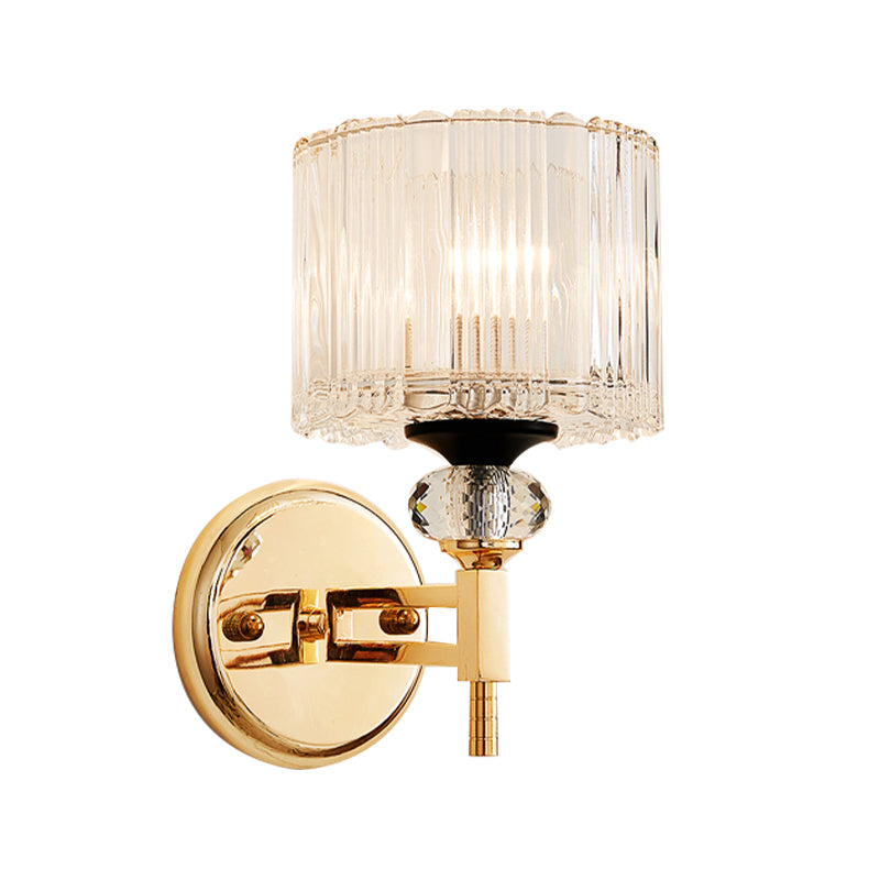 Eigentijds 1 licht wandlamp met een kristalschaduw gouden cilinder sconce licht