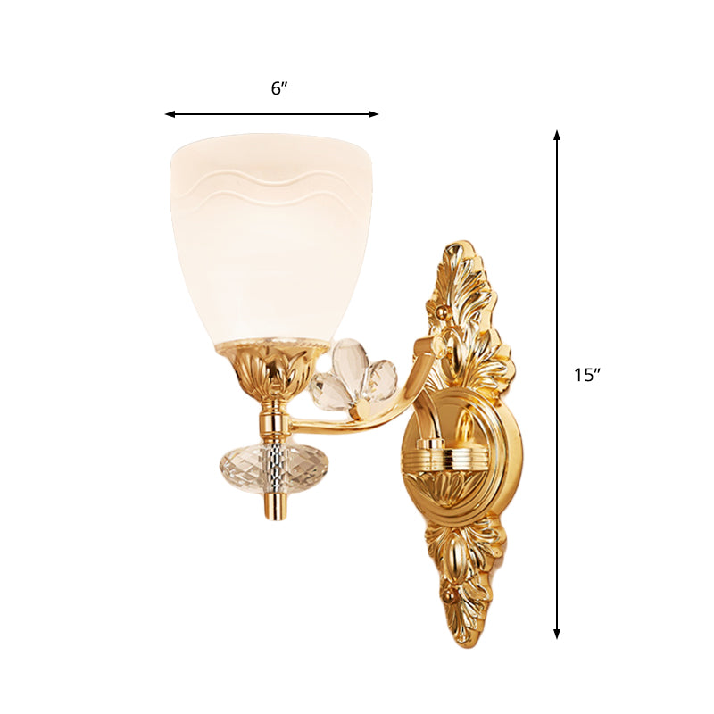 Modernist Cone Wall Mount Light Glass 1/2 Lights Bedroom Sconce Light with Crystal Accent in Gold