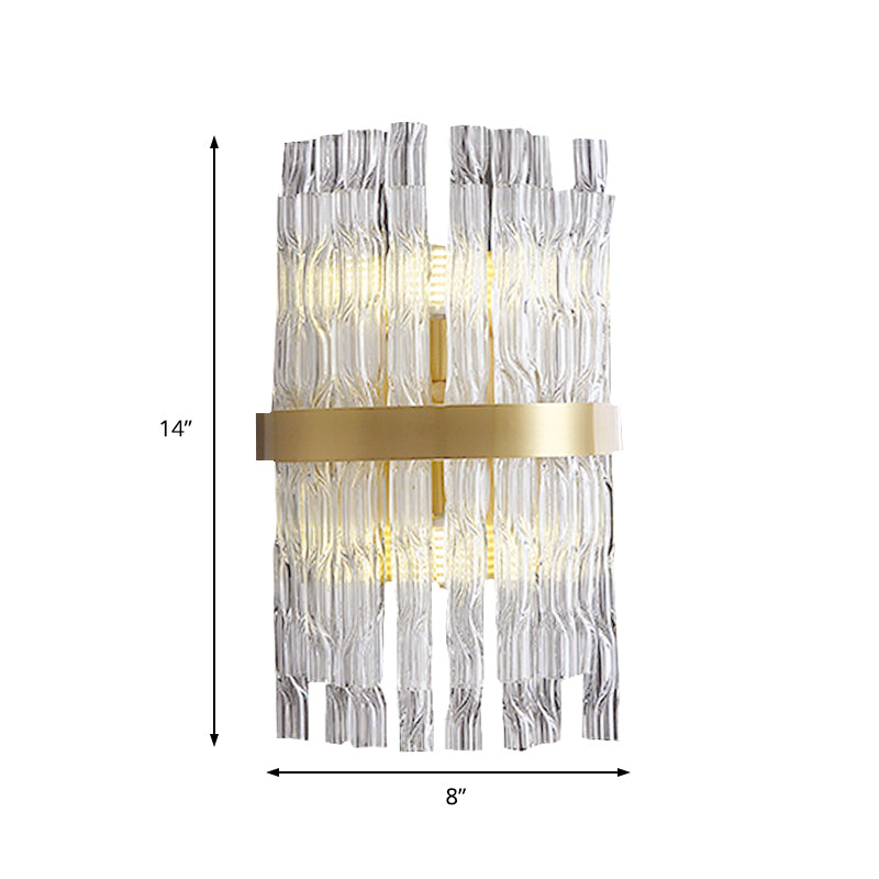 Half-Cylinder Wall Light Fixture Postmodern Crystal Rod 1 Light Brass Sconce Light