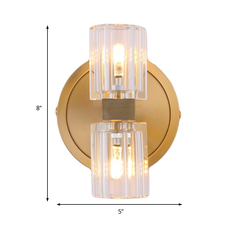Prismatic Crystal Cylinder Wall Mount Light Postmodern 2 Lights Brass Up and Down Sconce Light