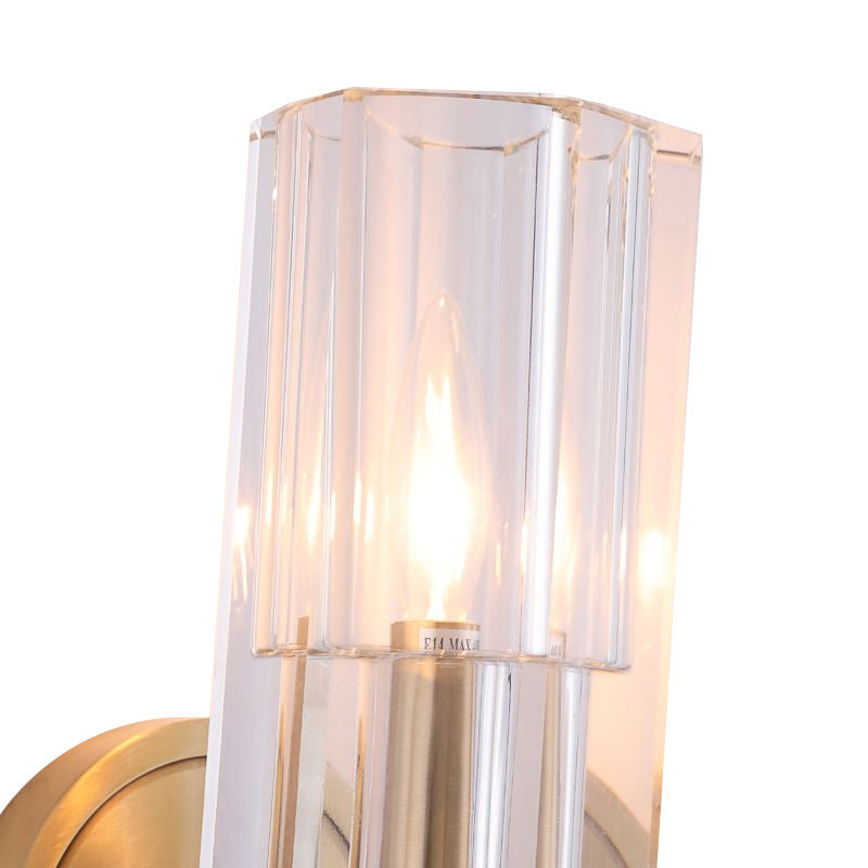 Prismatic Crystal Cylinder Wall Mount Light Postmodern 2 Lights Brass Up and Down Sconce Light