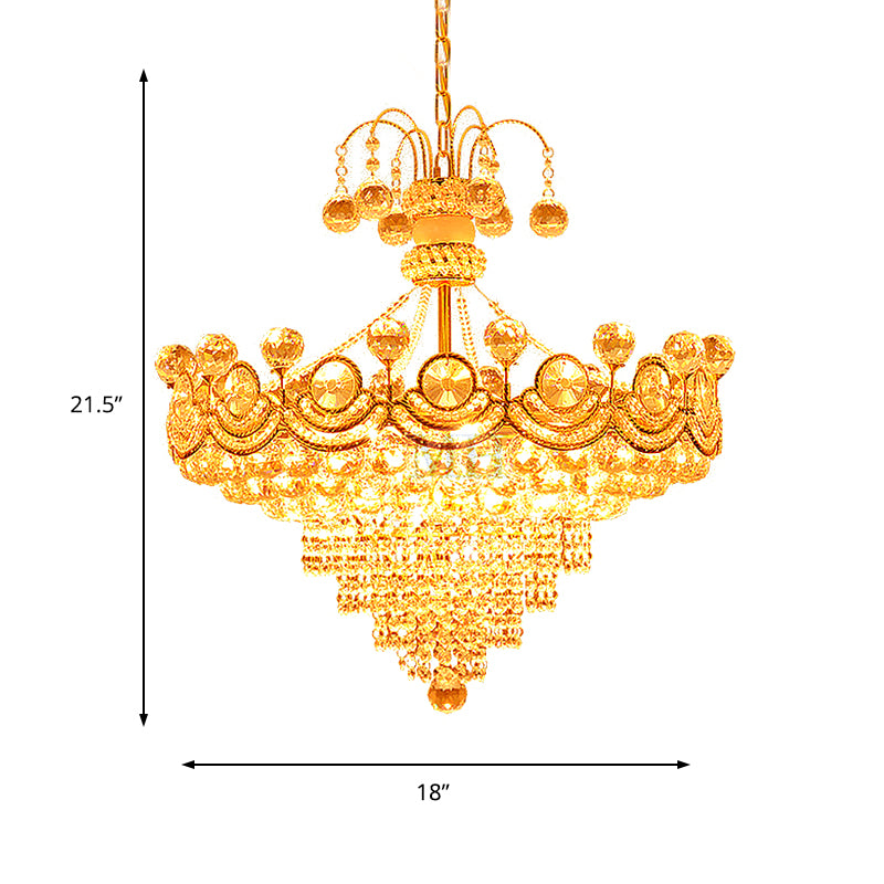 Crystal Cone Chandelier Light Modern 10 Lights Gold Ceiling Light for Dining Room