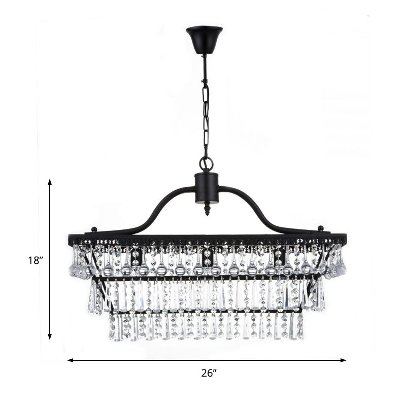Antique 3 Lights Hanging Ceiling Light with Crystal Shade Black 3 Tiers Chandelier Lamp