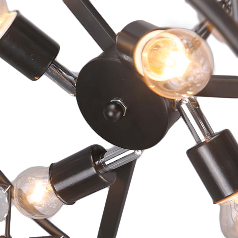 Round Iron Frame Ceiling Light Modern Metal and Crystal 4 Lights Black Chandelier Light