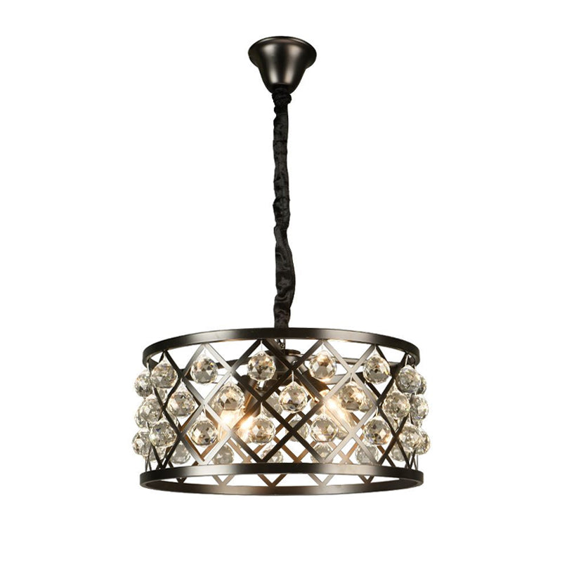 Metal and Crystal Round Ceiling Light 4 Lights Black Chandelier Lamp for Dining Room