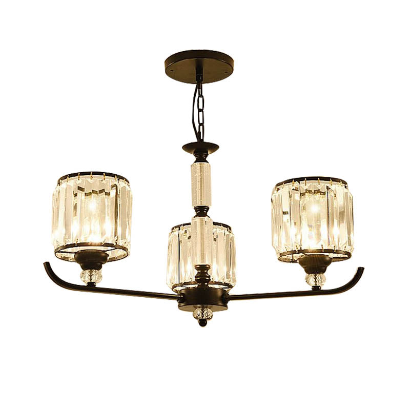 Black Cylinder Ceiling Light Antique 3/6/8 Lights Prismatic Optical Crystal Chandelier Light
