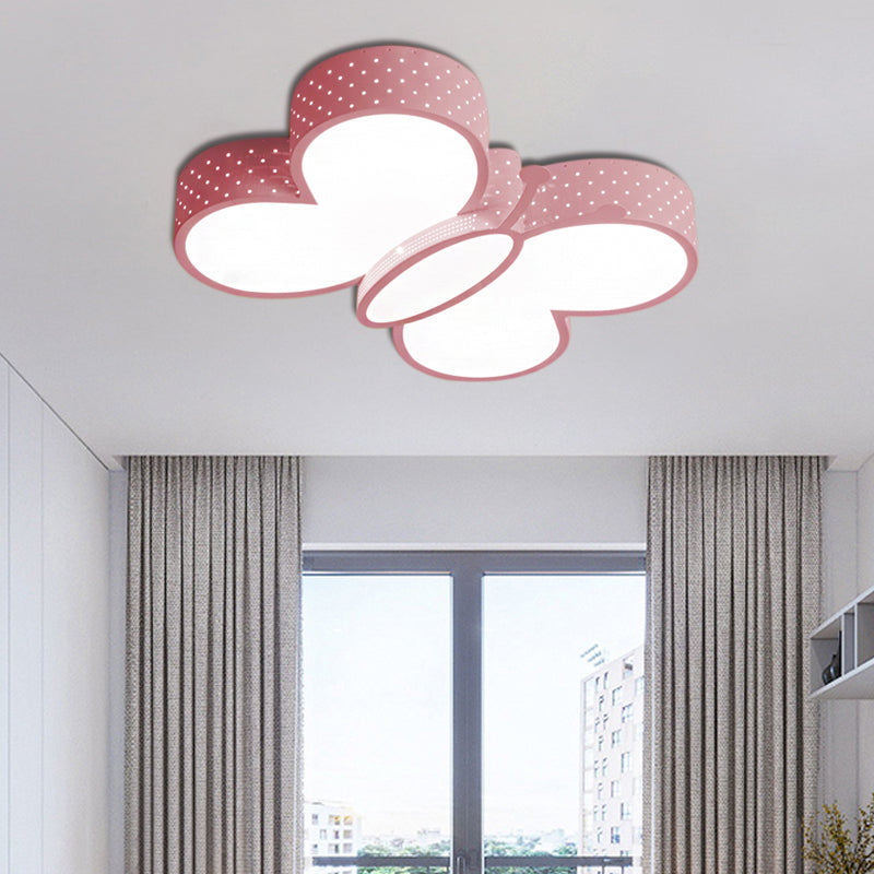 Schmetterlings-Deckenleuchte mit Cartoon-Motiv, stilvolle metallische LED-Unterputzlampe in Blau/Rosa mit warmem/weißem Licht für Schlafzimmer