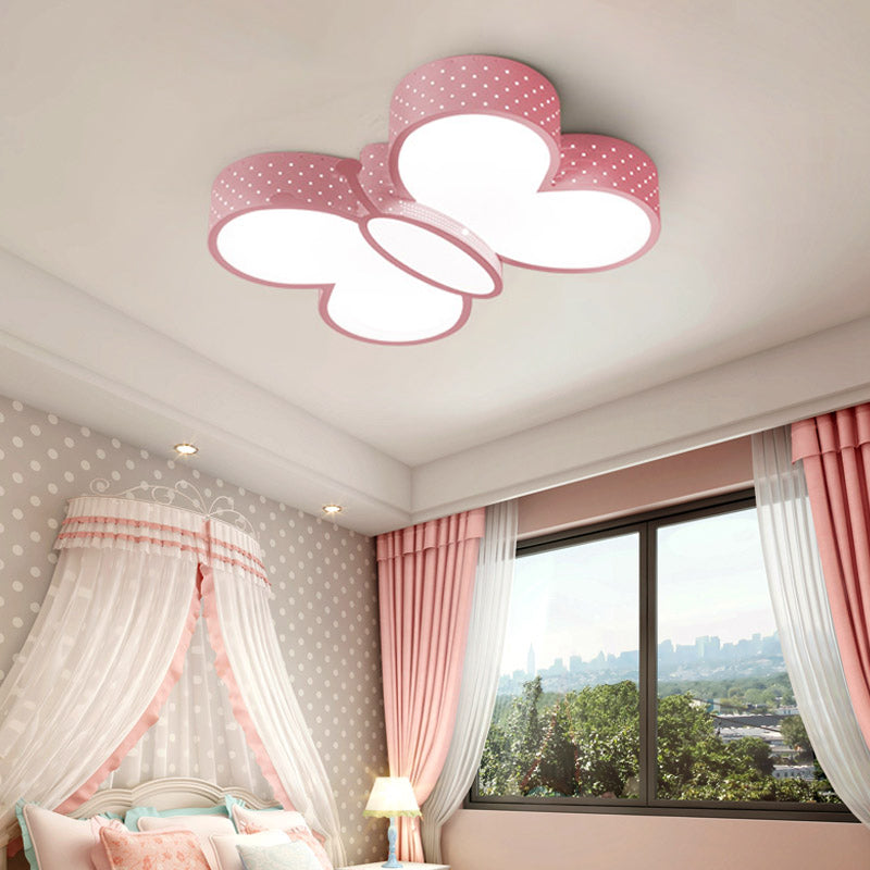 Schmetterlings-Deckenleuchte mit Cartoon-Motiv, stilvolle metallische LED-Unterputzlampe in Blau/Rosa mit warmem/weißem Licht für Schlafzimmer