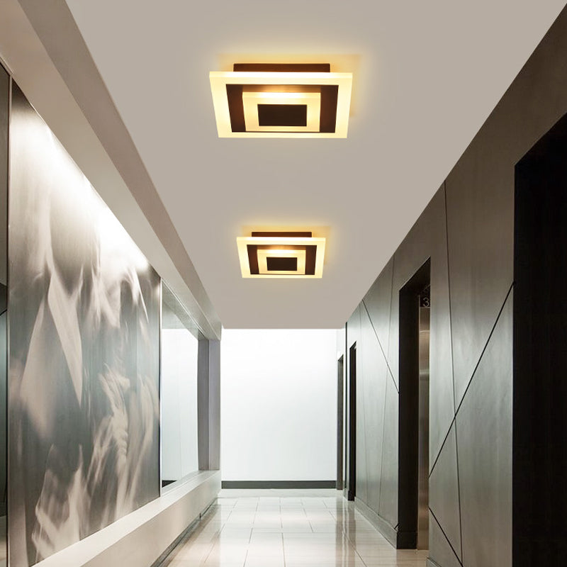 White/Coffee LED Corridor Flush Ceiling Lamp Simple Acrylic Round/Square Flushmount Lighting in Warm/White/Natural Light