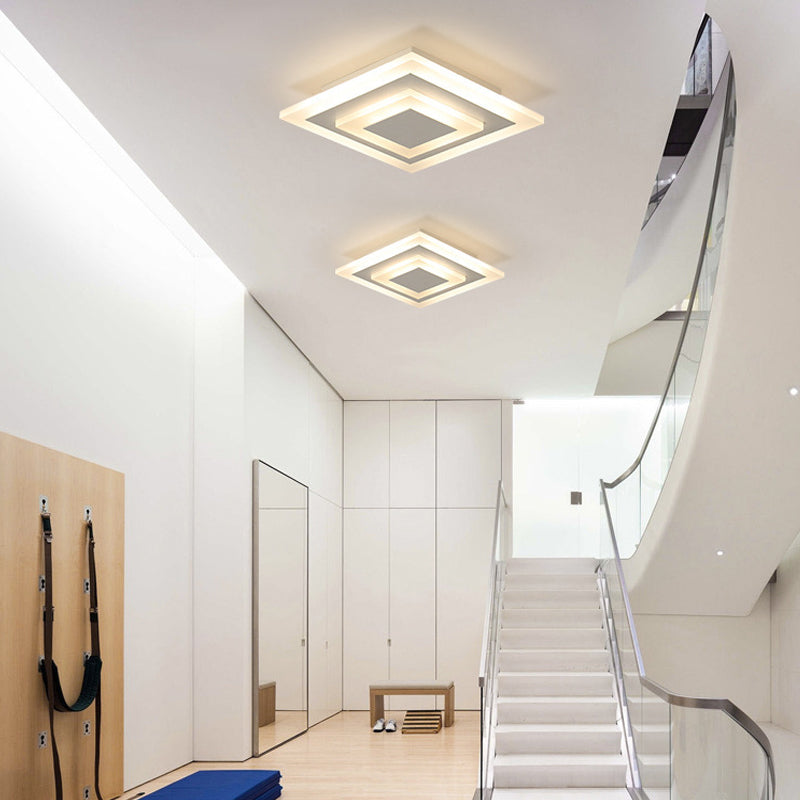 White/Coffee LED Corridor Flush Ceiling Lamp Simple Acrylic Round/Square Flushmount Lighting in Warm/White/Natural Light