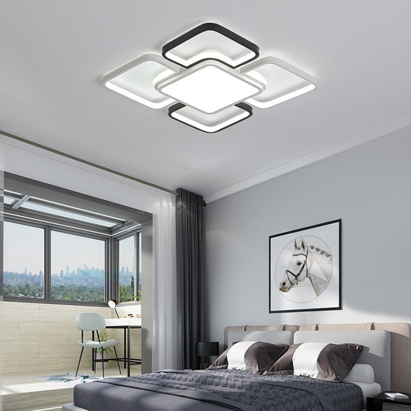 16"/19.5"/35.5" Wide Modern LED Ceiling Flush Mount Light Black and White Square/Rectangle Flush Lamp with Acrylic Shade in Warm/White Light