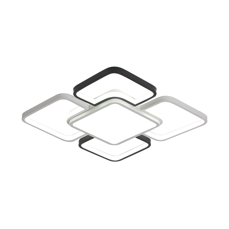 16"/19.5"/35.5" Wide Modern LED Ceiling Flush Mount Light Black and White Square/Rectangle Flush Lamp with Acrylic Shade in Warm/White Light