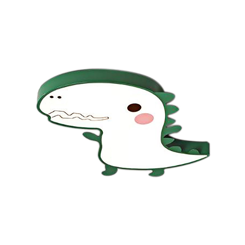 Pink/Green Dinosaur Flushmount Lamp Cartoon LED Aluminum Ceiling Light with Acrylic Diffuser in Warm/White Light
