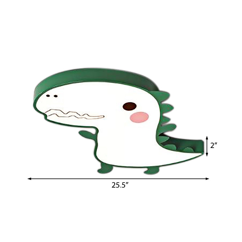 Pink/Green Dinosaur Flushmount Lamp Cartoon LED Aluminum Ceiling Light with Acrylic Diffuser in Warm/White Light