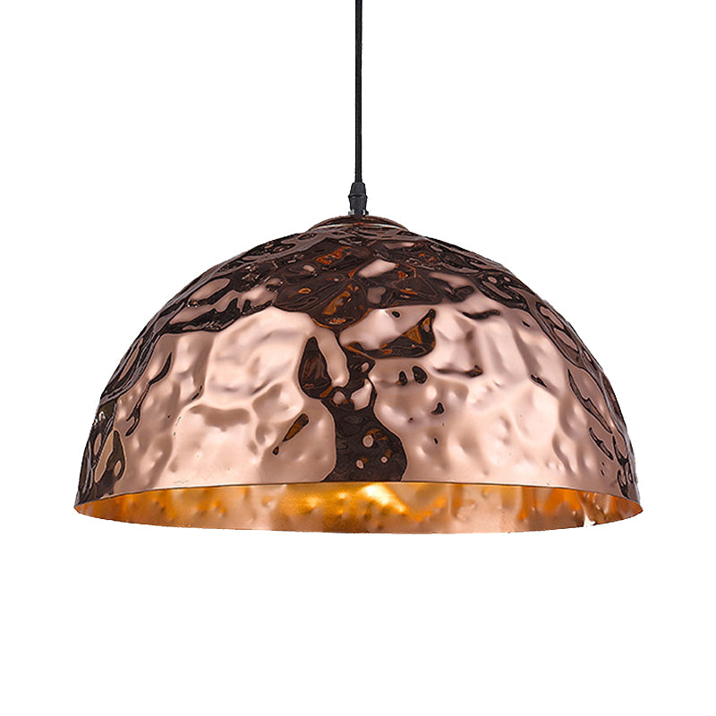 1 Light Hanging Ceiling Light with Bowl Metal Shade Classic Dining Room Pendant Lighting in Rose Gold, 10"/16" Wide