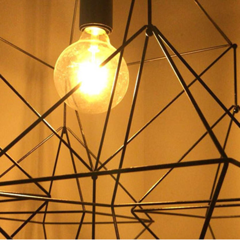 1 Light Geometric Cage Pendant Lighting Traditional Black and Gold Metal Hanging Light Fixture