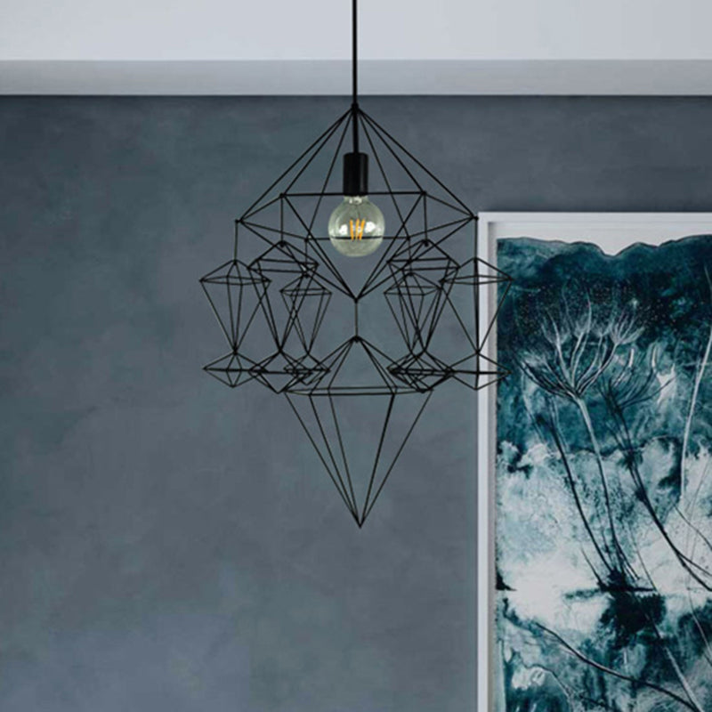 Black Diamond Pendant Fixture Classical Metal 1 Light Living Room Hanging Ceiling Light