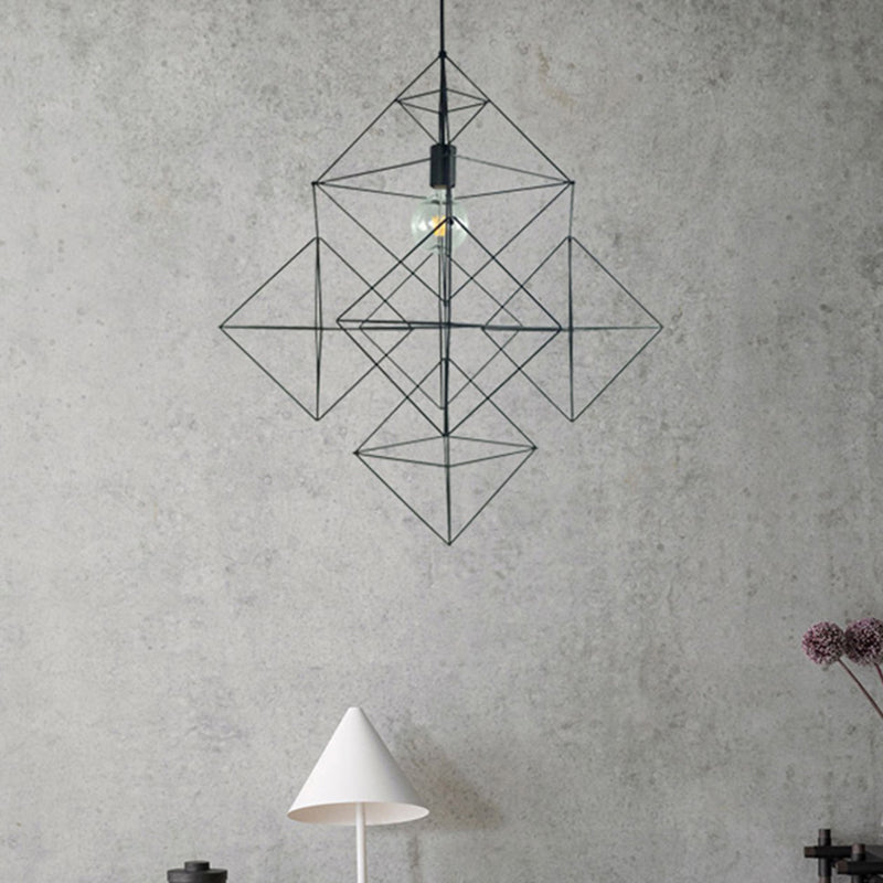 Black 1 Light Pendant Lighting Classic Metal Geometric Hanging Lamp for Dining Room