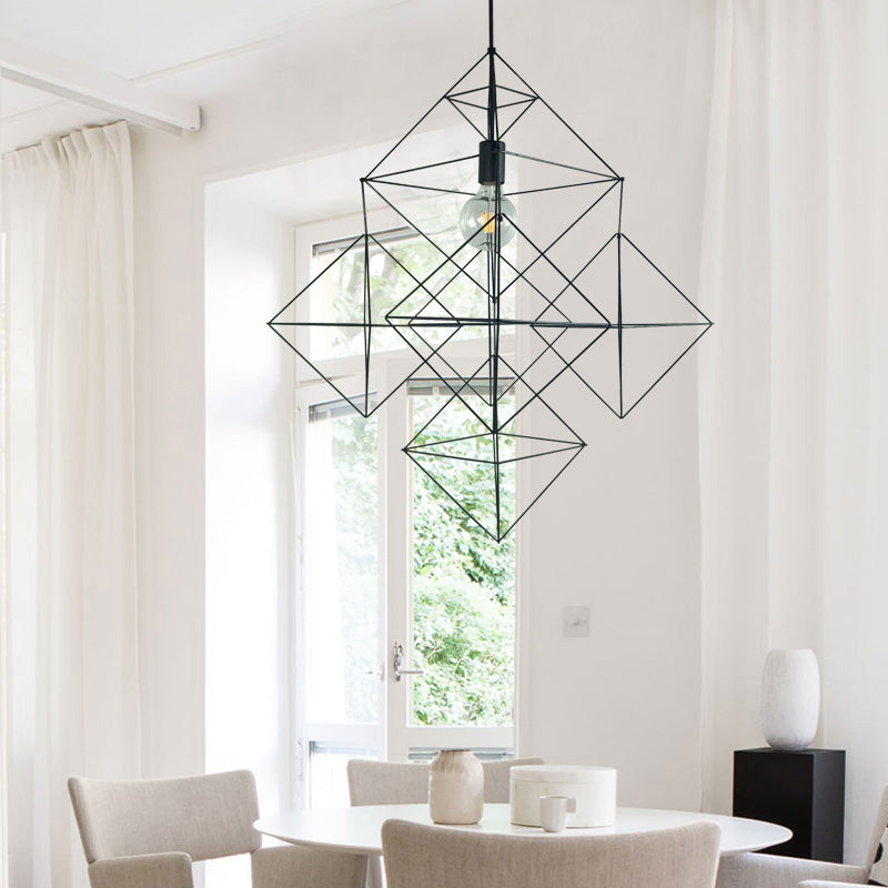 Black 1 Light Pendant Lighting Classic Metal Geometric Hanging Lamp for Dining Room