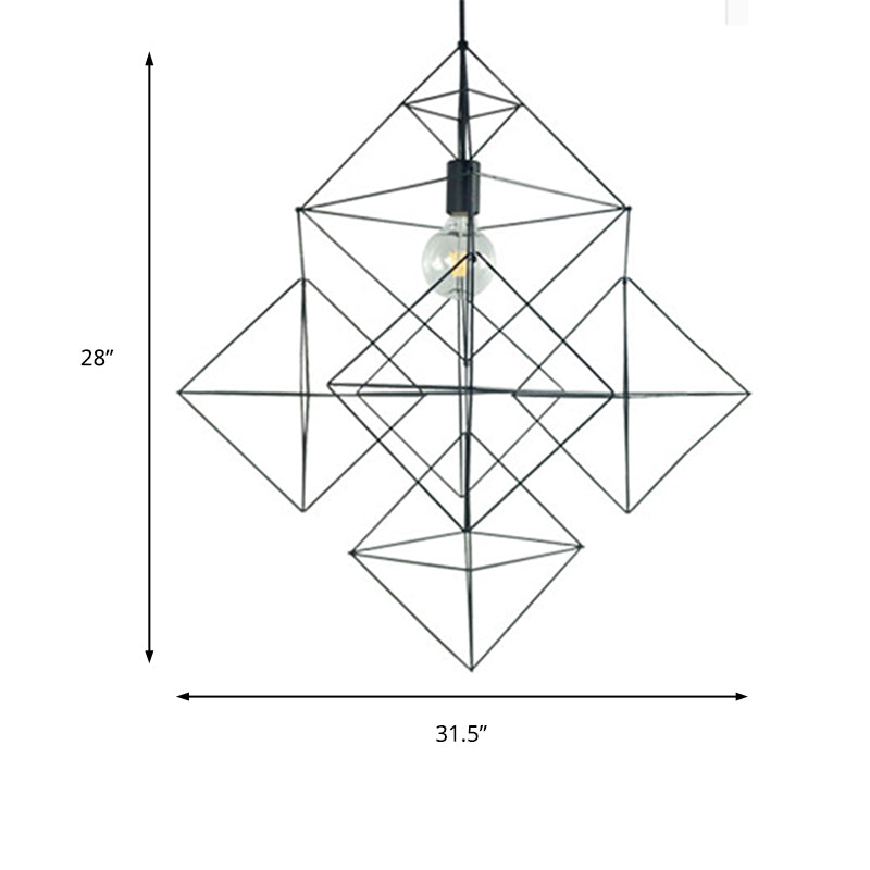Black 1 Light Pendant Lighting Classic Metal Geometric Hanging Lamp for Dining Room