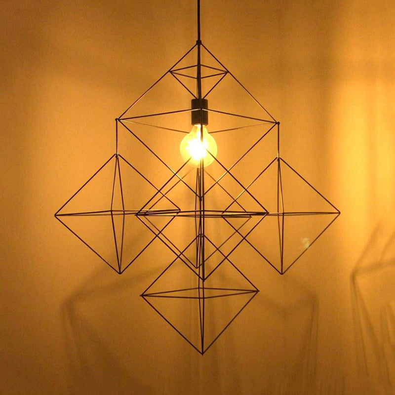 Black 1 Light Pendant Lighting Classic Metal Geometric Hanging Lamp for Dining Room