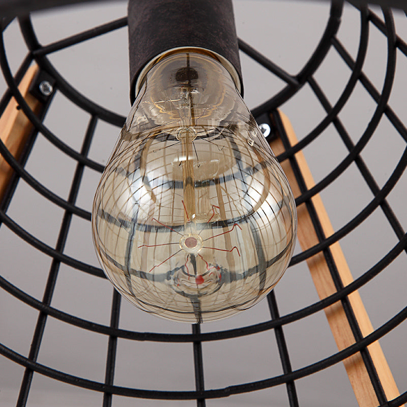 Éclairage pendentif à cône classique 1 luminaire suspendu en métal léger en noir avec cage