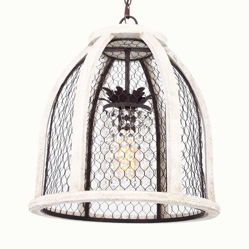 Dome Dining Room Hanging Light Kit Traditional Metal 1 Light Distressed White Pendant Lighting with Cage