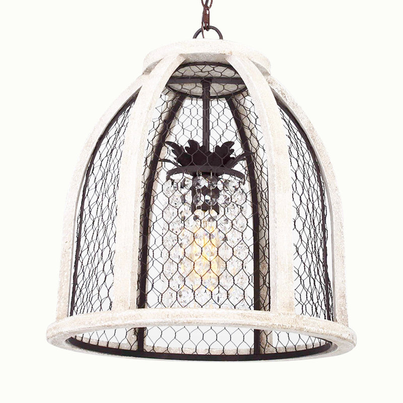 Dome Comedor Kit de luz colgante de metal tradicional 1 Luz de colgante blanco angustiado con jaula