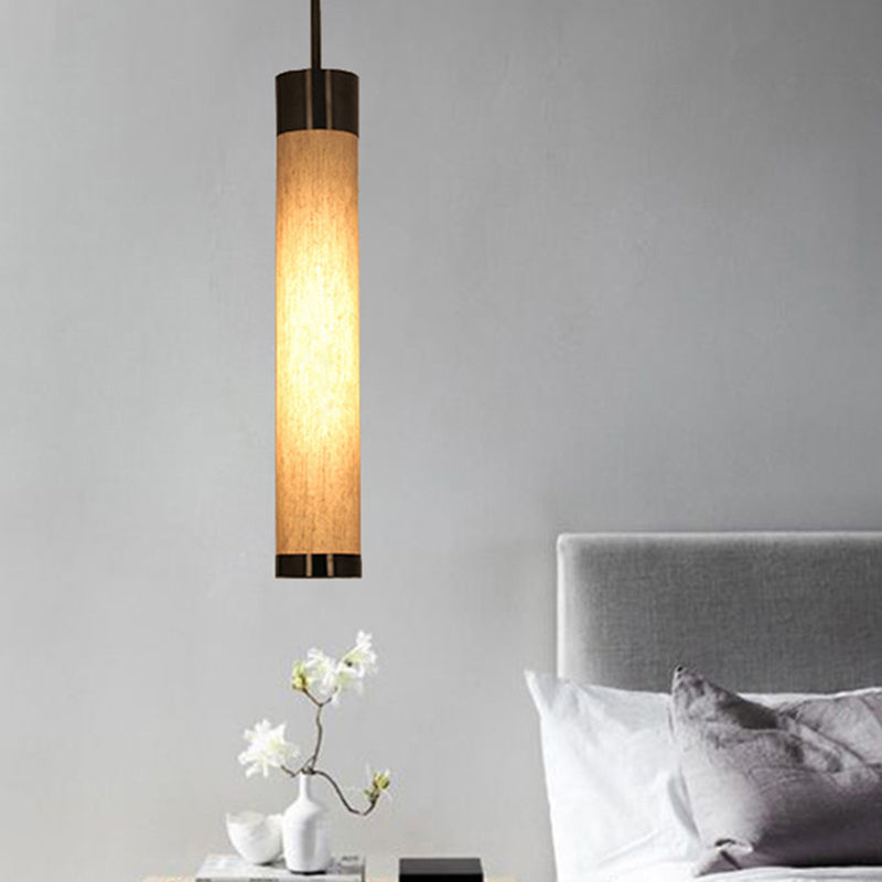 Black Tube Pendant Ceiling Light Traditional Fabric 1 Light Bedroom Hanging Lamp