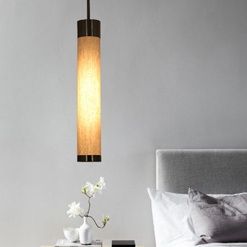 Luz de techo colgante de tubo negro tela tradicional 1 lámpara colgante de dormitorio ligero