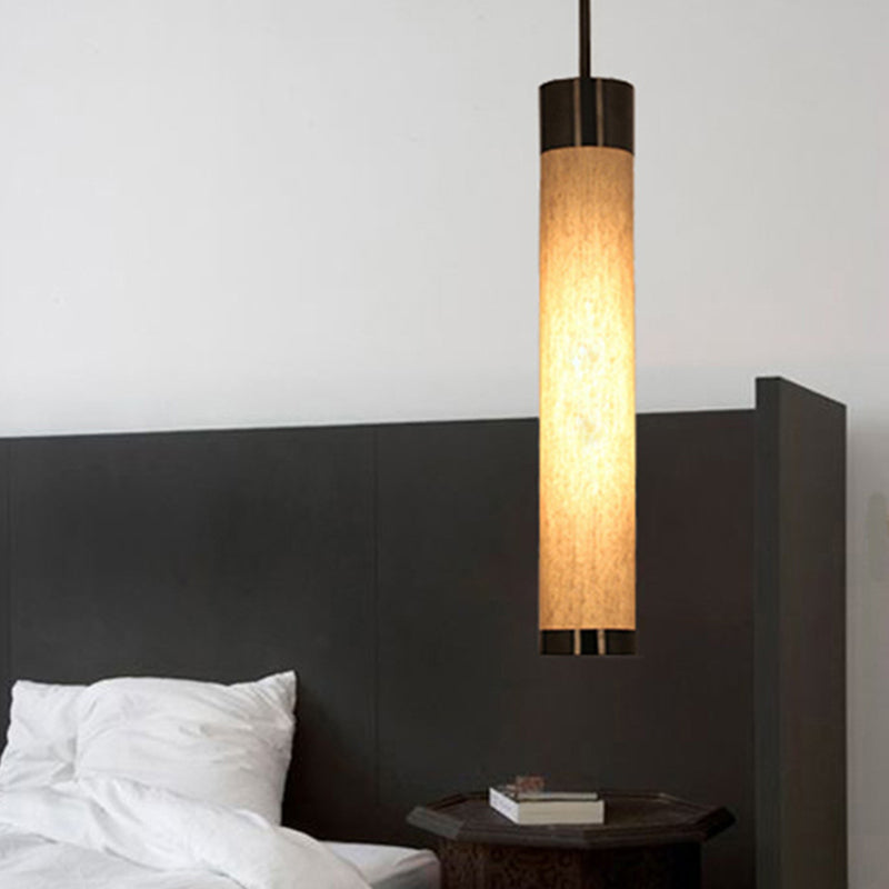 Luz de techo colgante de tubo negro tela tradicional 1 lámpara colgante de dormitorio ligero