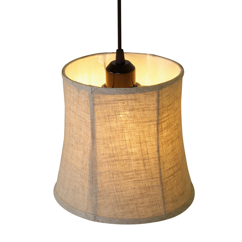 Flaxen Drum Shape Pendant Fixture Classical Fabric 1 Light Living Room Hanging Ceiling Light
